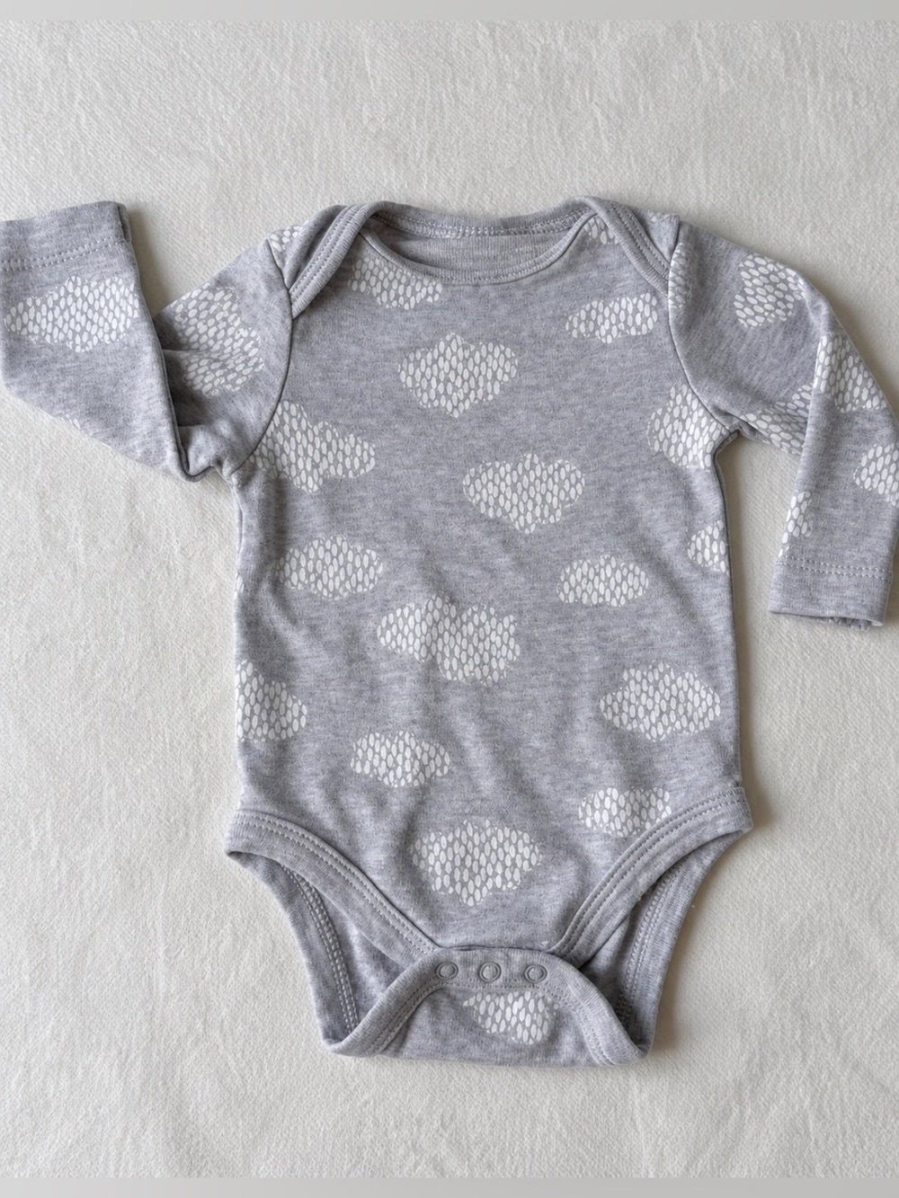 Cat & Jack Gray Cloud Print Baby Long-Sleeve One-Piece 0-3M